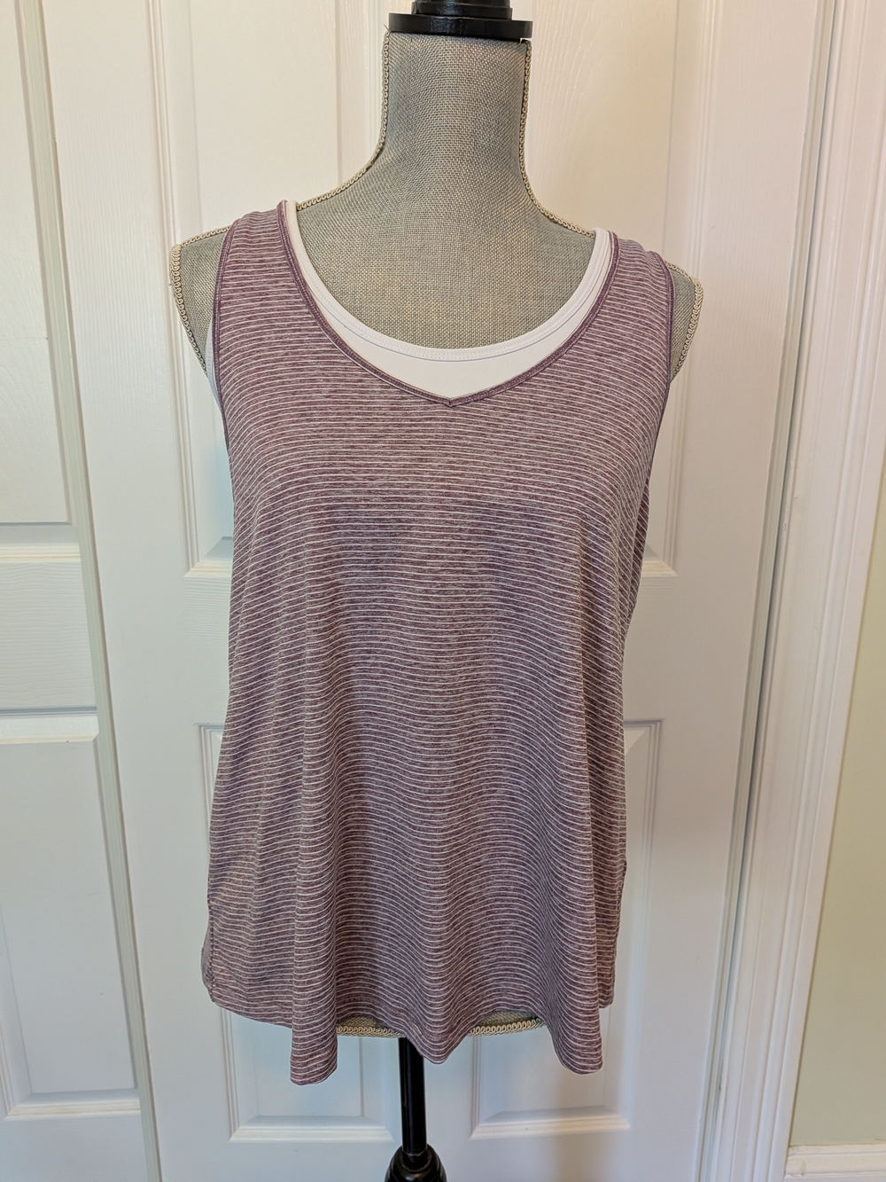 Striped Mauve Layered-Look Women’s Tank with White Bra (No Wires)